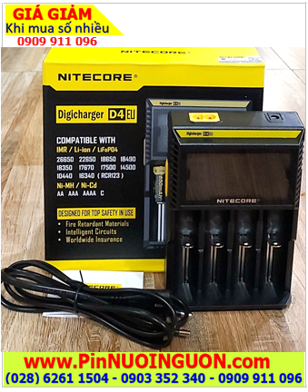 Máy sạc pin Nitecore D4; Máy sạc pin Nitecore D4 _04 khe sạc _Có màn hình LCD _Sạc pin AA,AAA,C, 18650, 18350,...chính hãng 